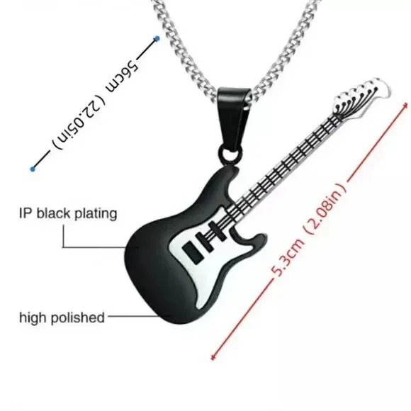 Silver Tone Electric Guitar Necklace and Pendant #620 - Picture 4 of 9